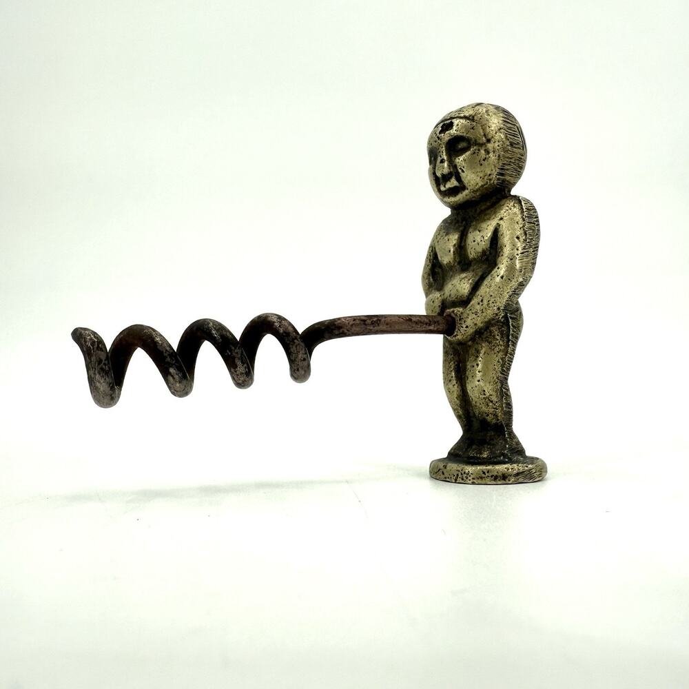 Corkscrew Wine Bottle Opener Man Cave Patina Brass Body Metal Screw Phallic Man